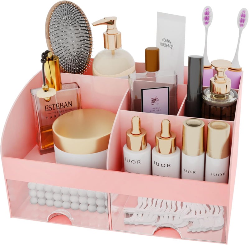 COMFYROOM Makeup Organizer with Drawers, Cosmetic Storage for Dresser Vanity and Bathroom Countertop, Beauty Holder for Lipstick Brush, Skincare Organizer for Vanity, Cosmetic Display Case (Pink) - Image 2